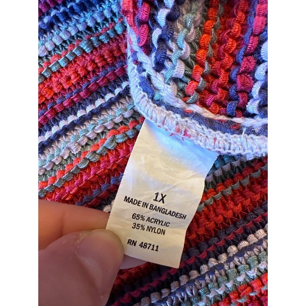 Sleeveless Falls Creek Striped Knit Sweater Vest 1X‎ Multicolor Acrylic/Nylon
